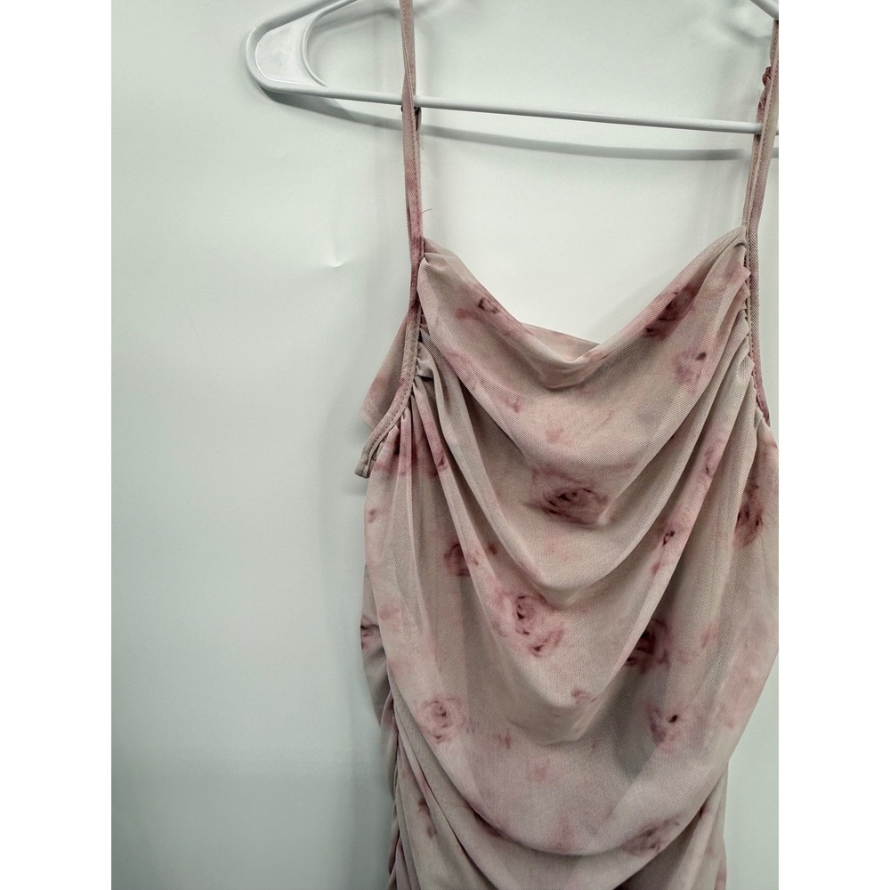 SHEIN‎ L Rose Floral Mesh Cowl Neck Ruched Midi Dress W  Pink Romantic Aesthetic - Picture 2 of 9